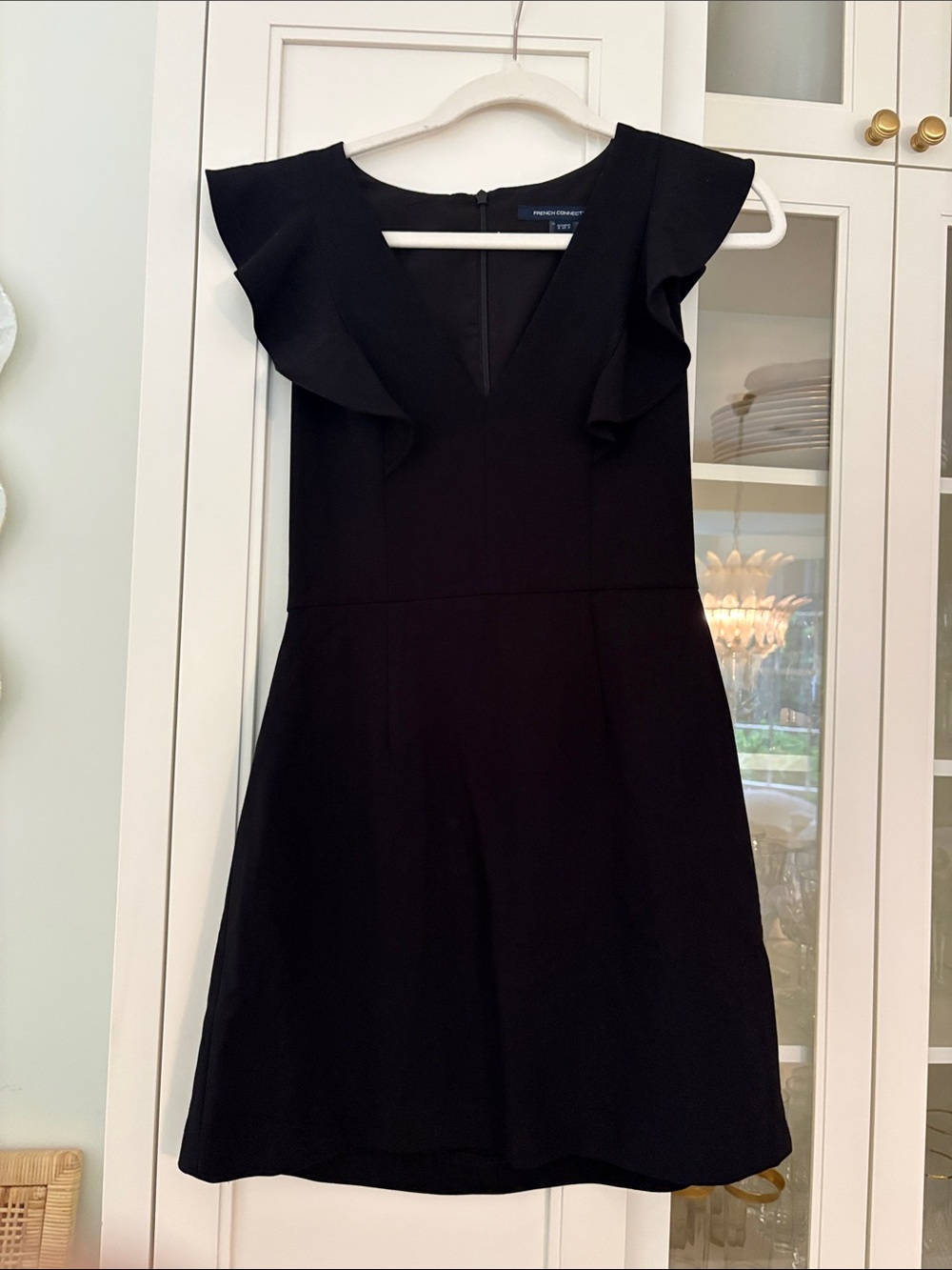 French Connection Black Mini Dress with Ruffle Sleeves